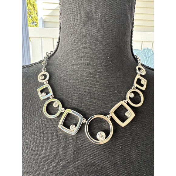 WHBM Silver Tone Black CZ Reversible Chain Chain Statement Necklace NEW - Picture 1 of 14